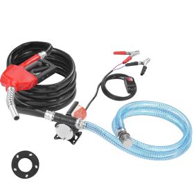 Fuel Transfer Pump, 12V DC 8 GPM 1/6 HP, Portable Electric Diesel Transfer Pump with Auto Shut-Off Fuel Nozzle, Long Inlet & Outlet Hose for Gaso